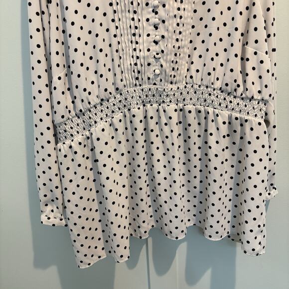 Torrid Babydoll Top 5X‎ White Black Polka Dot Georgette Pintuck Blouse Pinup - Picture 4 of 14